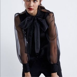 Zara Organza Semi Sheer Blouse with bow tie
